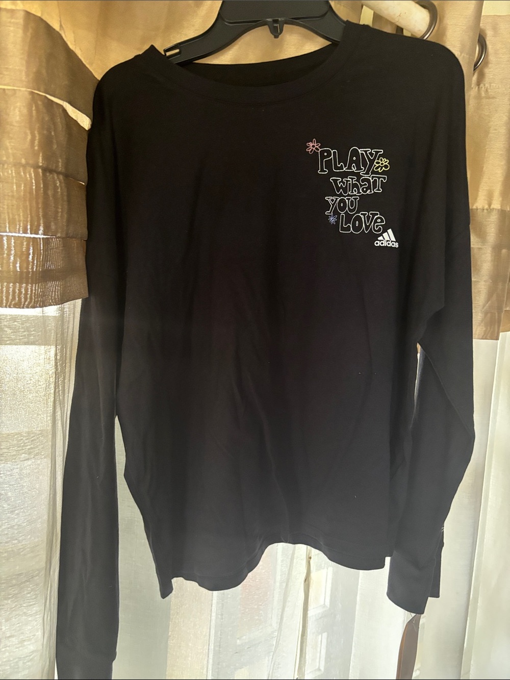 adidas Black Long Sleeve Tee with 'Play What You Love' Graphic